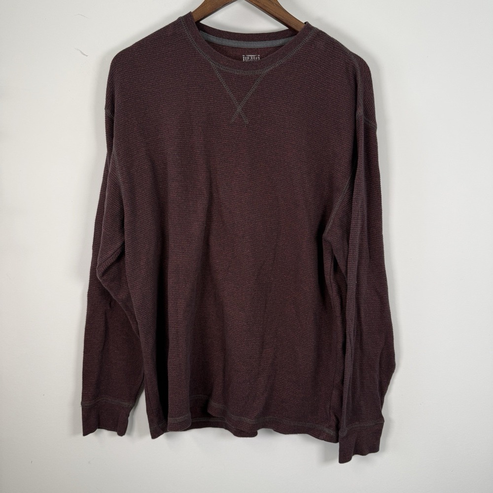 Red Head Short Long‎ Sleeve Thermal Burgundy Maroon Warm Men's Large